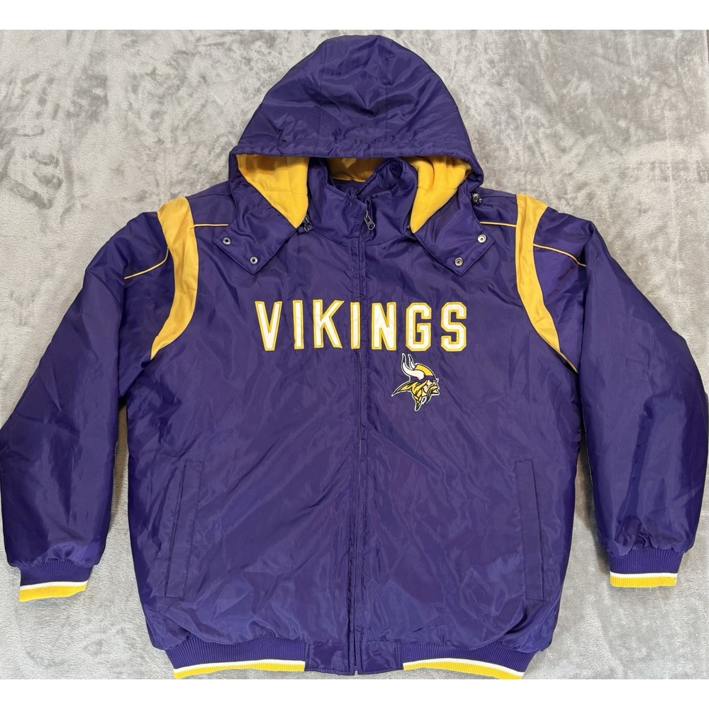 Minnesota Vikings Jacket Mens XXL NFL Purple Yellow Puffer Fleece Quilted Hooded